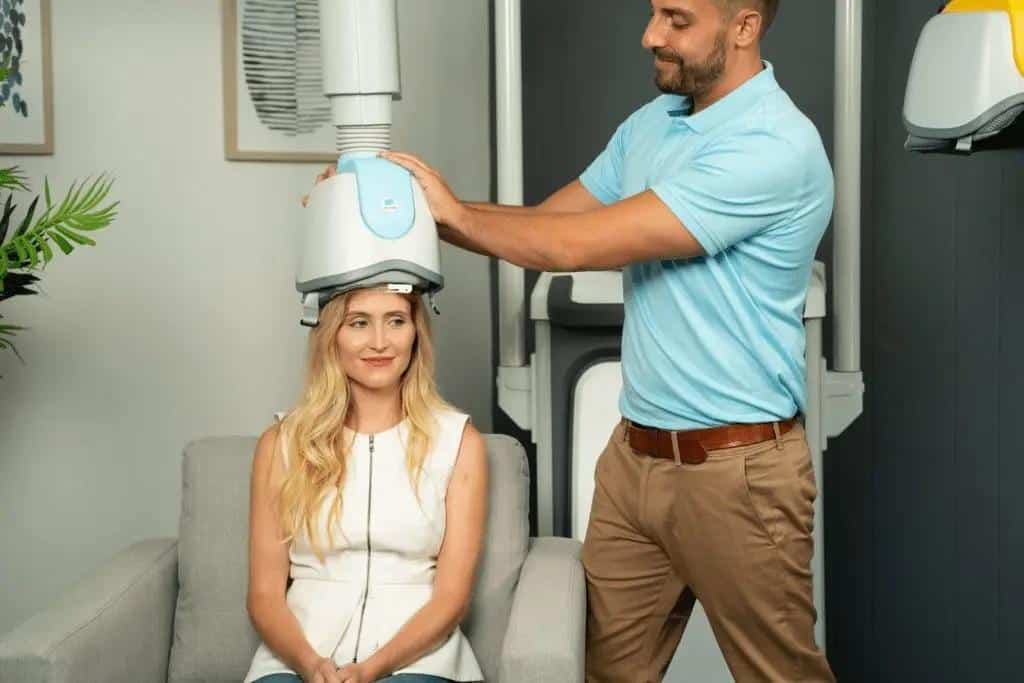 Magnetic stimulation coil positioned on a patient